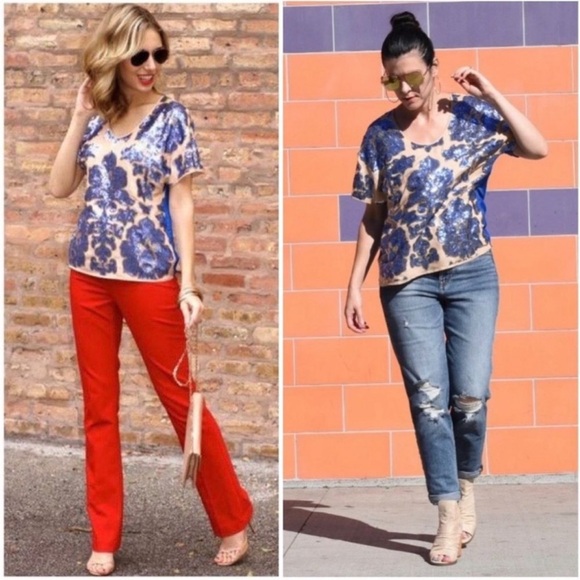 NWT Tracy Reese x Neiman Marcus Target Blue Sequin Top Size Small - Picture 2 of 10